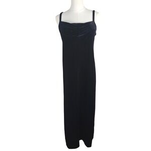 Vintage Teddi Evening Black Velvet Maxi‎ Dress 90s Cowl Neck S